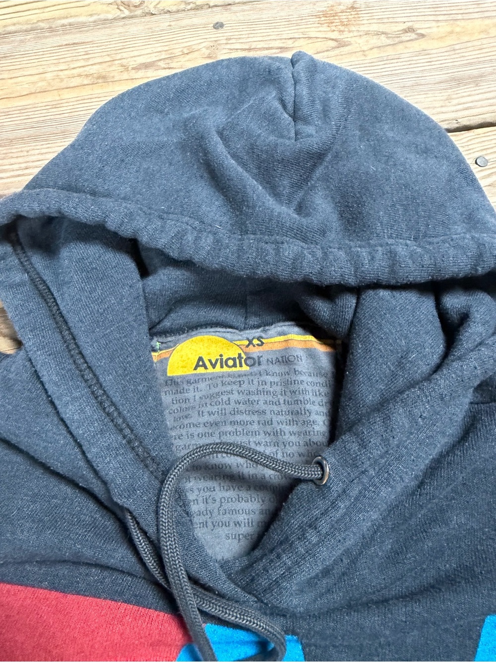 Aviator Nation AV Logo Rainbow Stripe Hoodie Charcoal XS (Oversized) - Picture 3 of 7